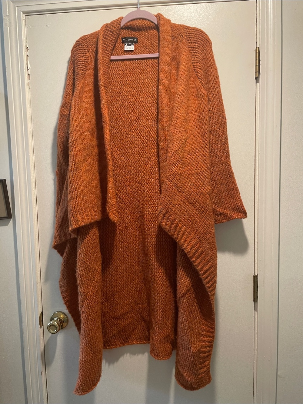 KĘDZIOREK Lagenlook Orange Rust Knit Duster Minimalist Avant-Garde Open Cardigan